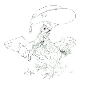 Postal Gallo bajo el rocío